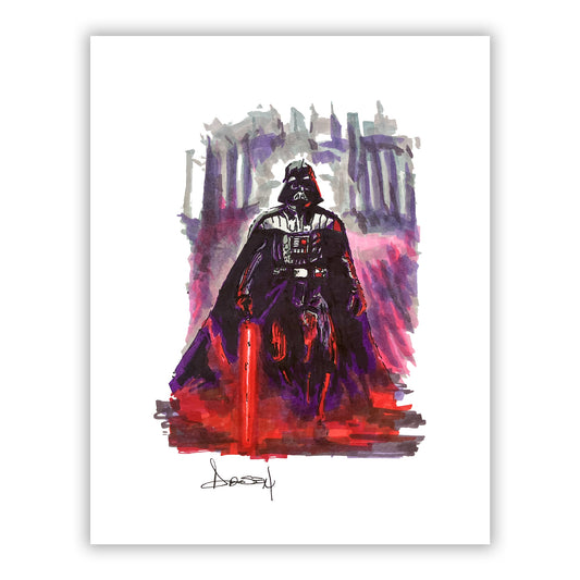 Pen and marker sketch of Darth Vader with bold shading and iconic helmet design.